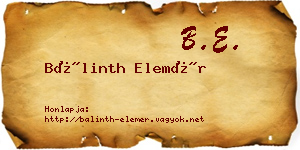 Bálinth Elemér névjegykártya